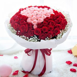 Pink & Red Roses with Baby's Breath Bouquet